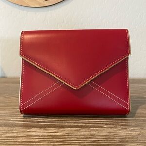 Franklin Covey Red Leather Planner Organizer 6 Ring Envelope Style Binder